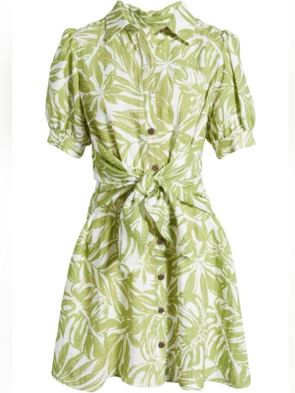 Rachel Parcell Green Tropical Leaf Print Tie Waist Dress - size S - NEW